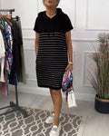 Xanthea - Striped Hooded Everyday Shift Dress