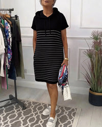 Xanthea - Striped Hooded Everyday Shift Dress