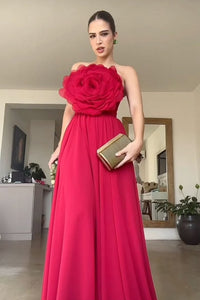 Red Unique Design Three Dimensional Rose Long Elegant Ball Gown