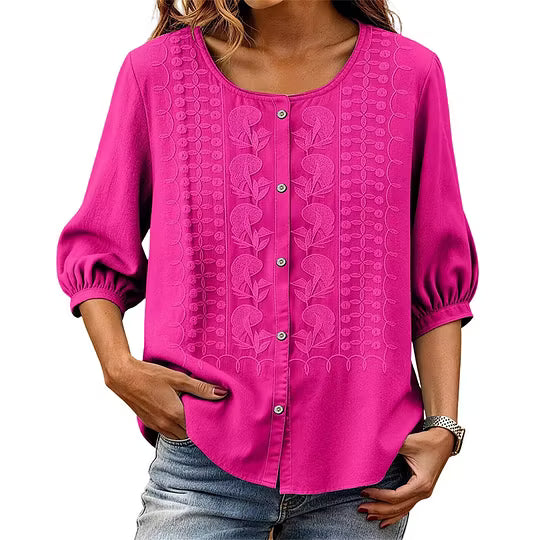 Sarah - Embroidered Cotton and Linen Blouse
