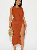 Fashion Nova Dress Fashion Nova Rust Orange Sleeveless Ruched Side