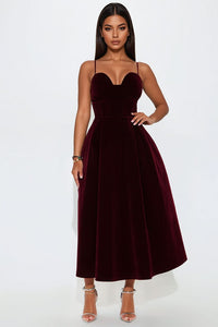 Head Over Heels Velvet Midi Dress Wine Fashion Nova