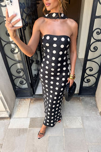 Neck Tie Polka Dot Maxi Dress Chic Wedding Guest Outfit Inspo