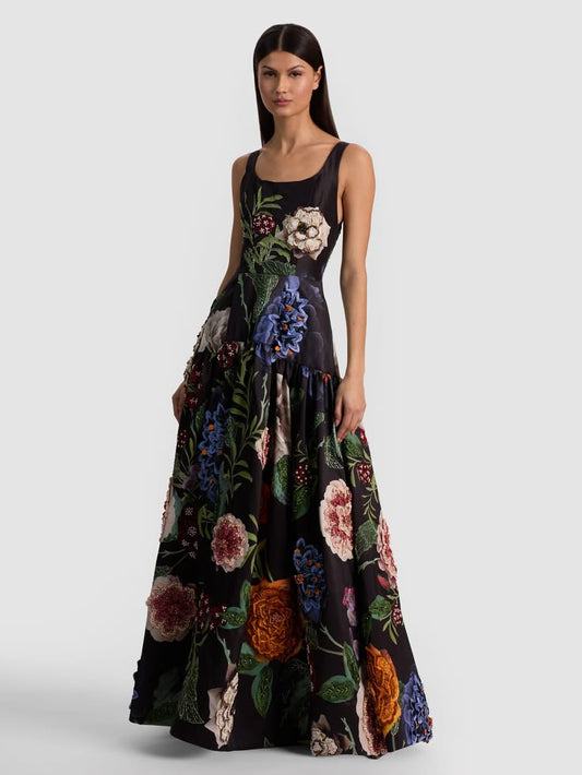 Maxine Embellished Gown In Magic Garden Black