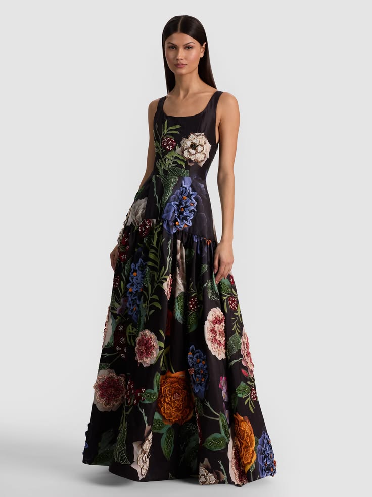 Maxine Embellished Gown In Magic Garden Black