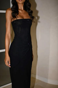 Sexy Sheath Strapless Sequin Floor Length Black Evening Dress Prom