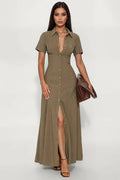 Elsa Woven Shirt Maxi Dress Olive Fashion Nova
