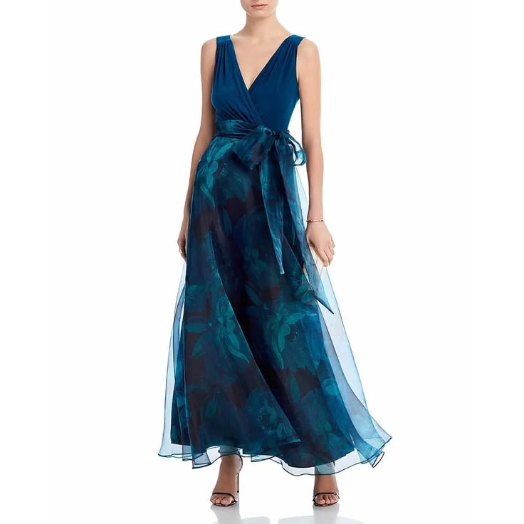 Eliza J Dress New Eliza J Organza Skirt Bow Waist Gown In Green Color: