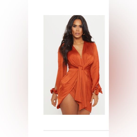 Prettylittlething Dress Wrap Dress Color: Orange Size: 8