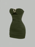 Torque Ruched Mini Dress Army Green