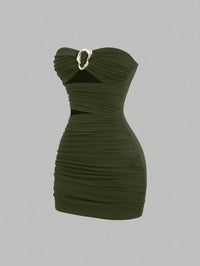 Torque Ruched Mini Dress Army Green