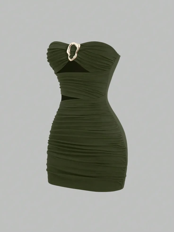 Torque Ruched Mini Dress Army Green