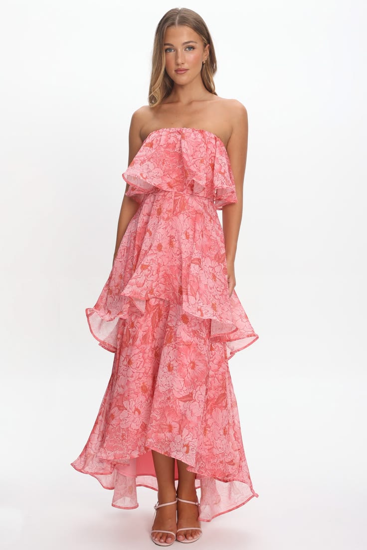 Honfleur Strapless Layered Maxi Dress Print Pink