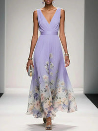Isabella | Women's Floral Print Wedding Guest Dress Purple