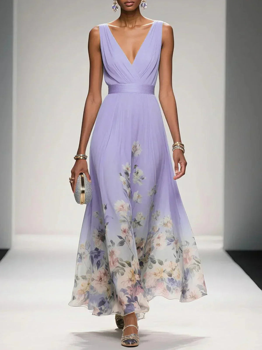 Isabella | Women's Floral Print Wedding Guest Dress Purple