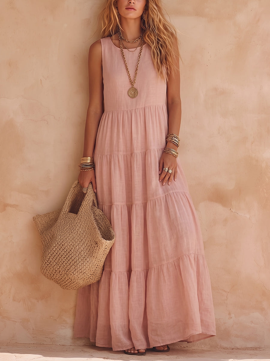 Saskya - Sleeveless Cotton and Linen Maxi Dress