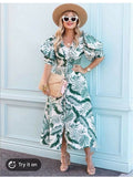 H&M Dress H&M White And Green Palm Leaf Midi Dress Color: Green White