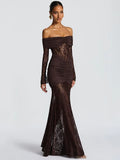 Beauteous See Through Strapless Maxi Dress Coffee Brown