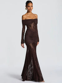 Beauteous See Through Strapless Maxi Dress Coffee Brown
