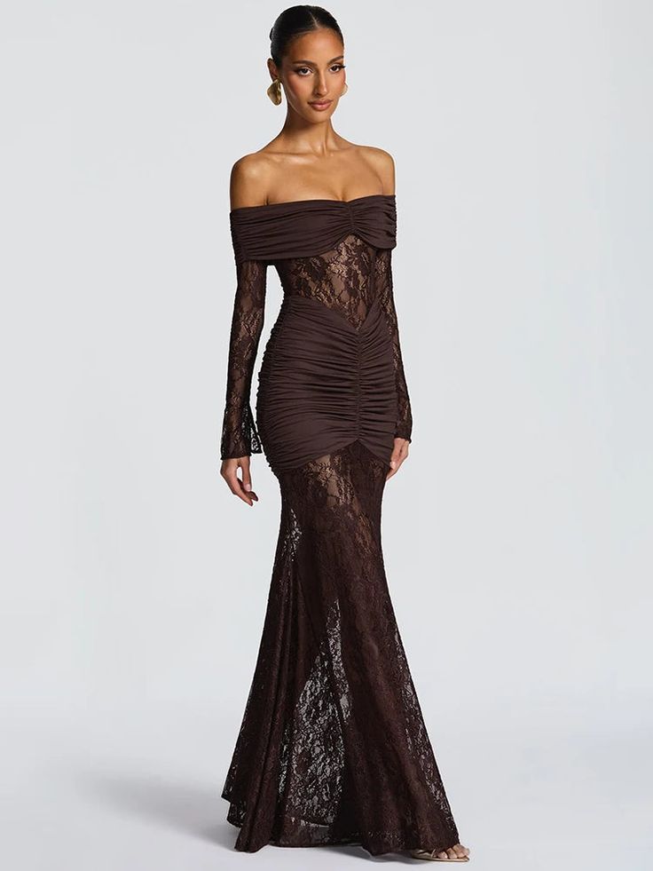 Beauteous See Through Strapless Maxi Dress Coffee Brown