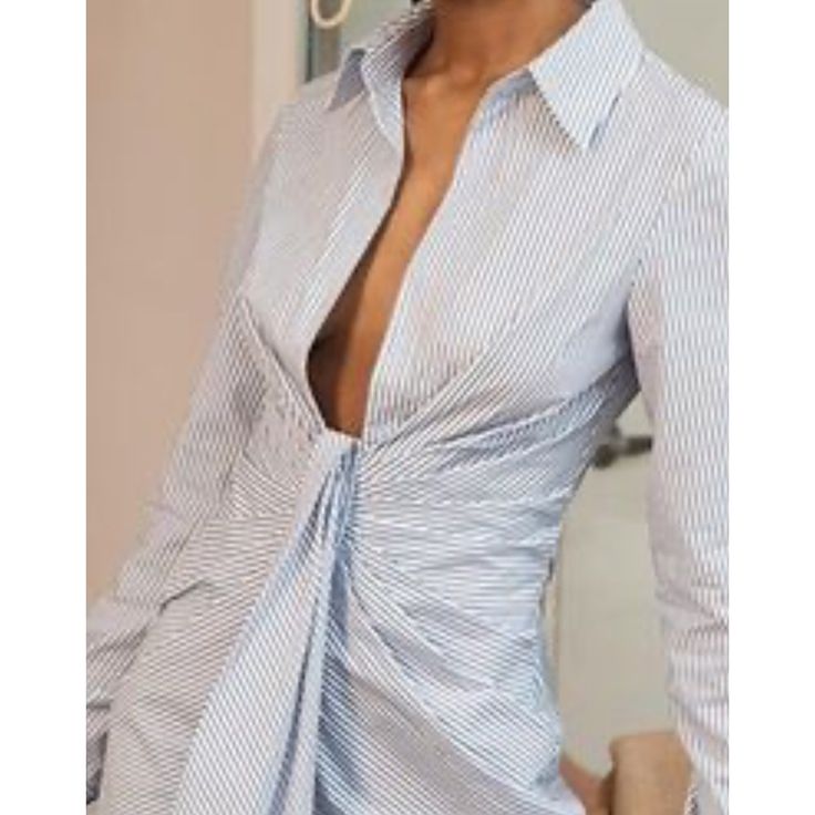 Choosy Dress Choosy Women's Striped Mini Shirt Dress Blue White Tie