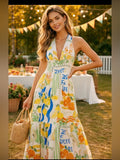 Stitch Fusion Dress Stitch Fusion Rayon Halter Lemon Print Maxi Dress