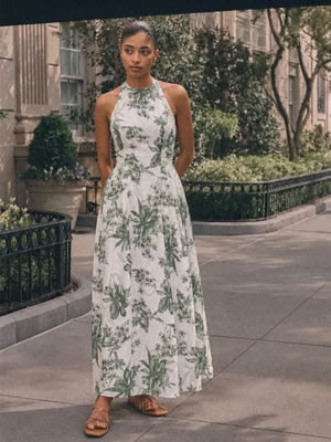 Sleeveless Halter Neck Floral A Line Maxi Dress
