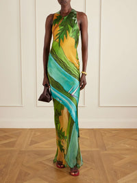 DONDE ESTEBAN Magdalena printed silk-blend satin maxi dress