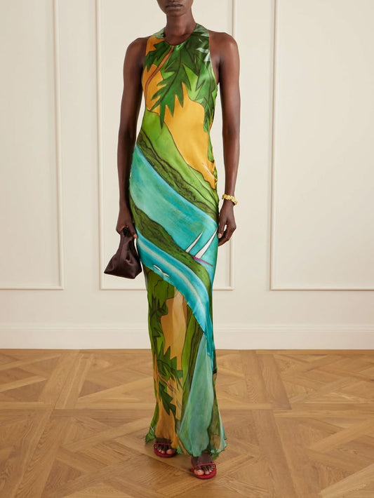 DONDE ESTEBAN Magdalena printed silk-blend satin maxi dress