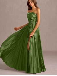 Dress Olive Green Pleated Maxi Dress Color: Green Size: 4