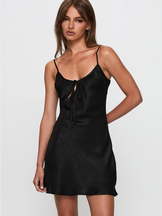 Black Asymmetric Cutout Slip Dress