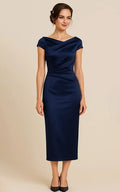 Casual Tea Length Pencil Dark Navy Dress