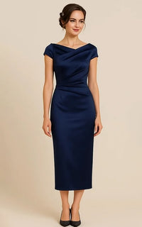 Casual Tea Length Pencil Dark Navy Dress