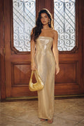 Luxe Glow Forward Strapless Maxi Dress Gold M Gold Bronze