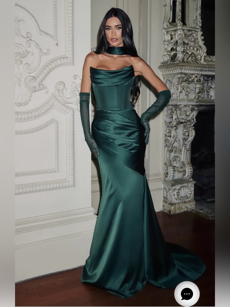 Dress Elegant Emerald Green Satin Mermaid Evening Dress Color: Green