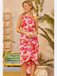 Emily Wonder Dress Emily Winder One Shoulder Pink Floral Midi Dress