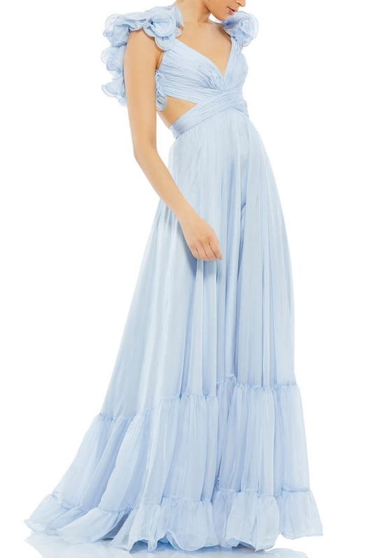 Sleeveless Ruffle Tiered Cut Out Chiffon Gown (Women)