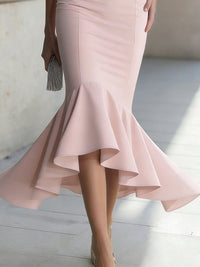 Elegant Plain Irregular Craftsmanship Crew Neck Midi Dress