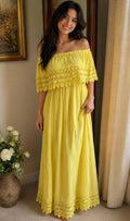 Striking Color Off On Shoulder Floral Crochet Beautiful Boho Maxi