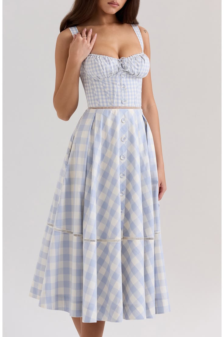 Chiarina Gingham Stretch Cotton Midi Sundress (Women)