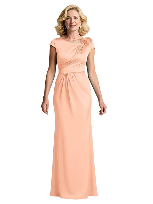 Modern Cap Sleeve Satin Floor Length Mother Of The Bride Dress With