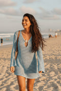 Blue Crochet Beach Cover Up Dress For Women Summer Vacation