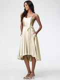 Champagne Colour Bridesmaid Dress A Line High Low Spaghetti Straps