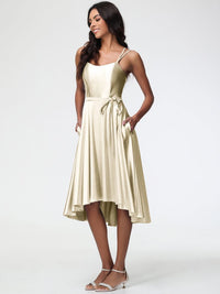 Champagne Colour Bridesmaid Dress A Line High Low Spaghetti Straps