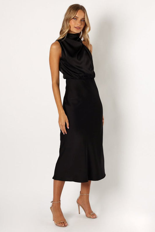 Anabelle Halter Neck Midi Dress Black