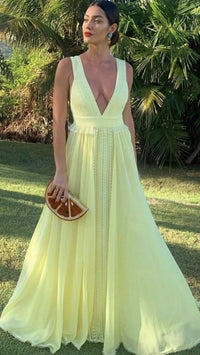 Sexy A Line Chiffon Yellow Prom Dress 21th Birthday Outfit