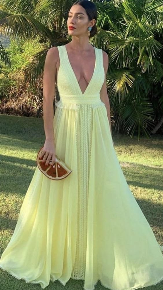 Sexy A Line Chiffon Yellow Prom Dress 21th Birthday Outfit