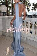 Crush on You Satin One Shoulder Backless Cape Maxi Dress