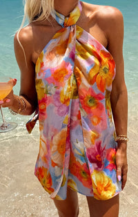 Twist Mini Dress, In Brushed Blooms