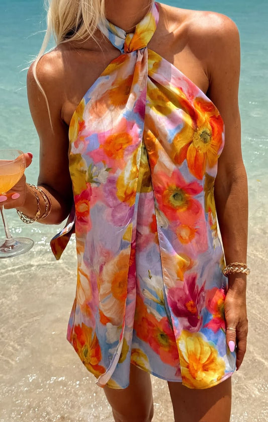 Twist Mini Dress, In Brushed Blooms